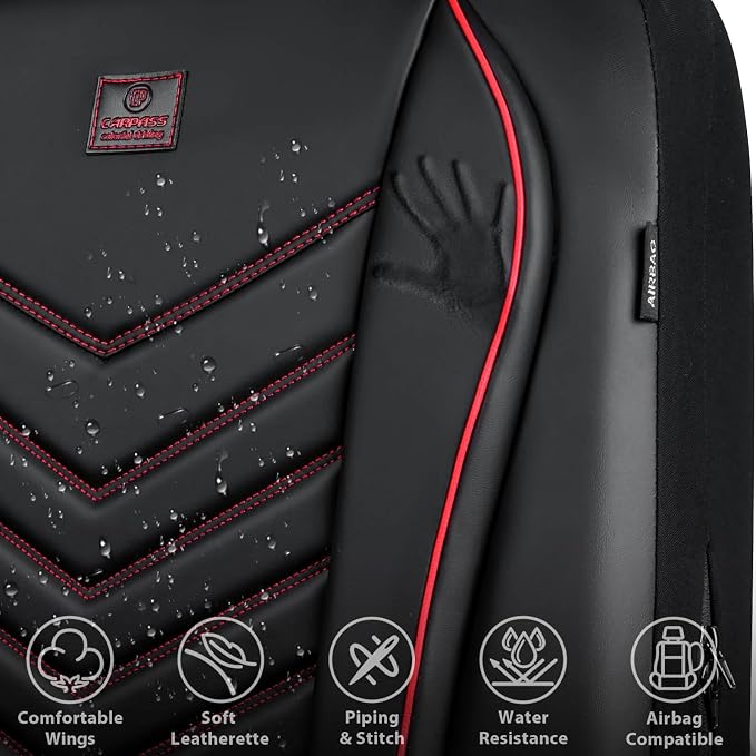 Universal Faux Leather Seat Covers — Full Set — Red / Black