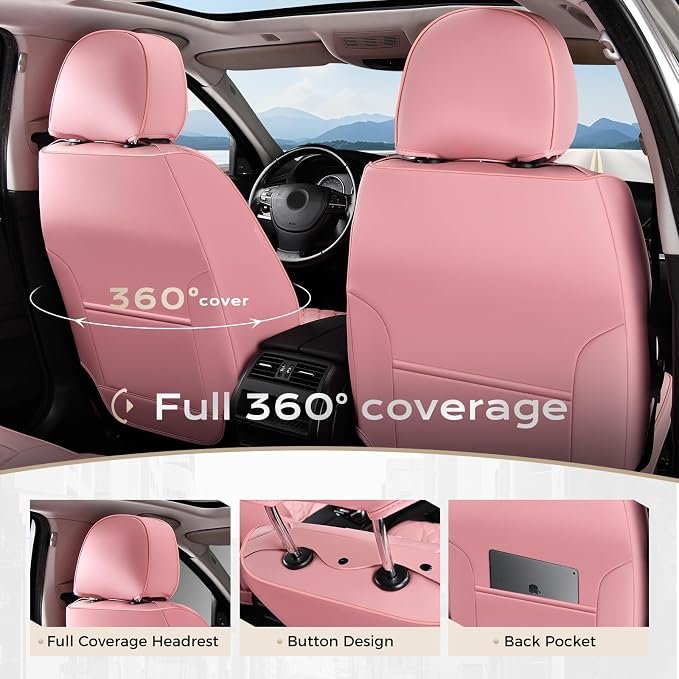 Universal Faux Leather Seat Covers — Front Seat — Pink