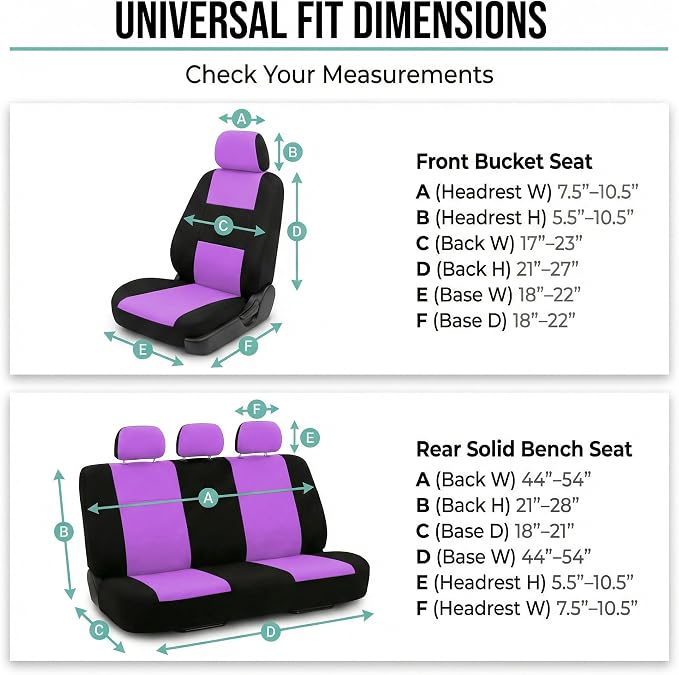 Universal Fabric Seat Covers — Full Set — Purple