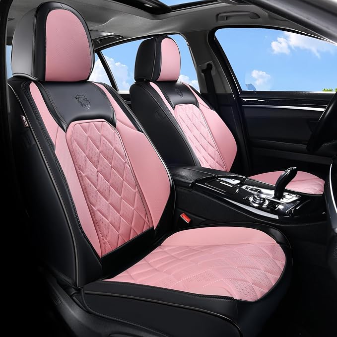 Universal Faux Leather Seat Covers — Full Set — Pink / Black