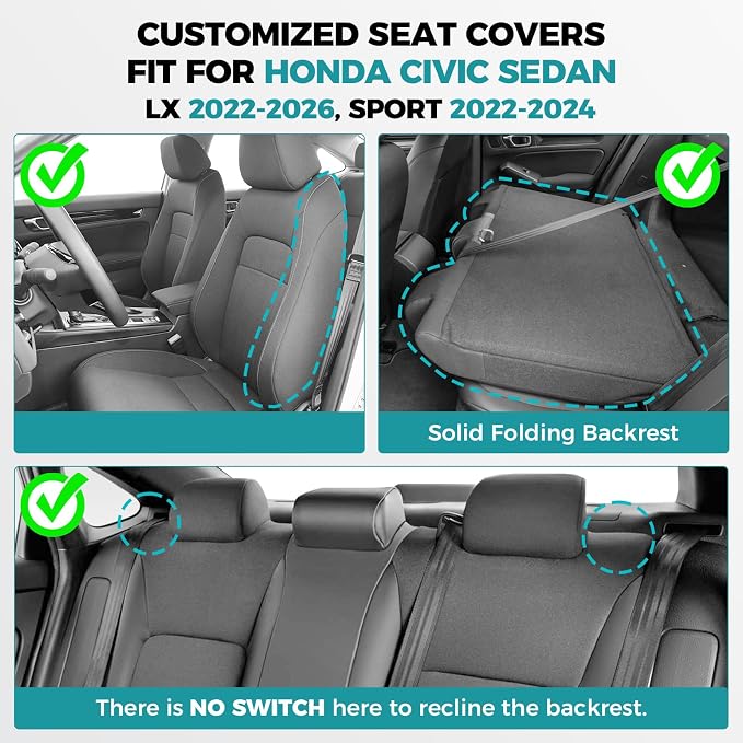 Faux Leather Seat Covers for Honda Civic — Full Set — Black