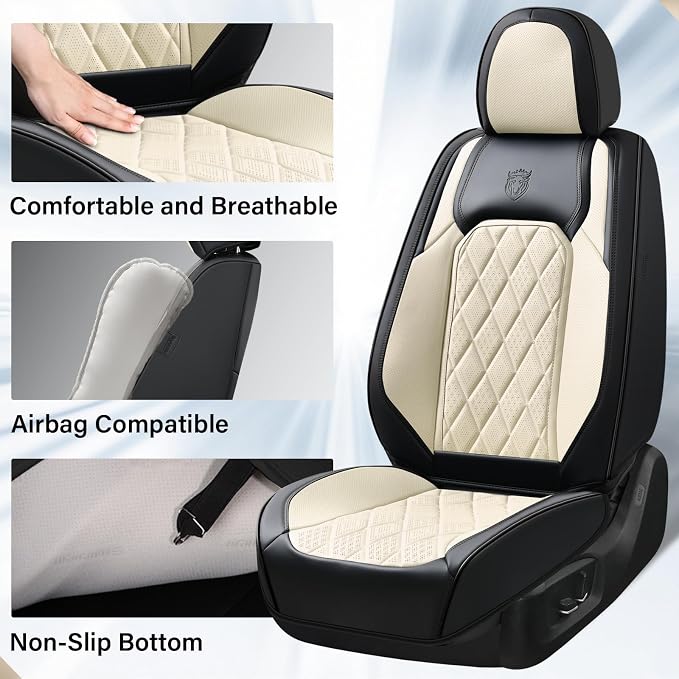 Universal Faux Leather Seat Covers — Front Seat — Black / White