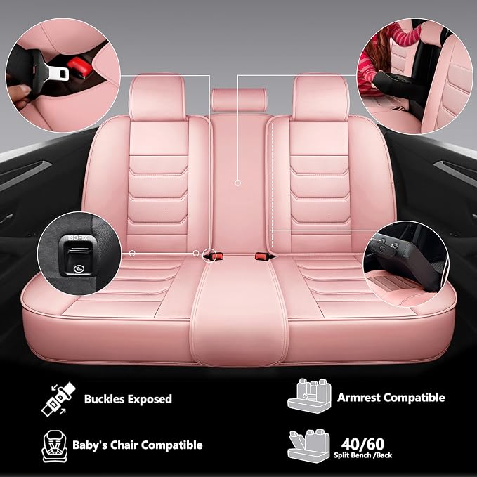 Faux Leather Car Seat Covers — Full Set — Pink