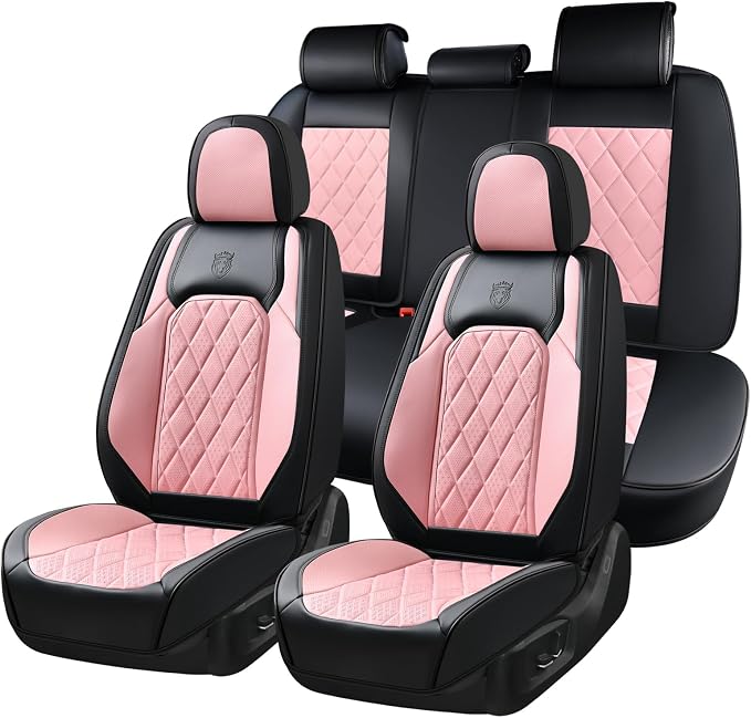 Universal Faux Leather Seat Covers — Full Set — Pink / Black