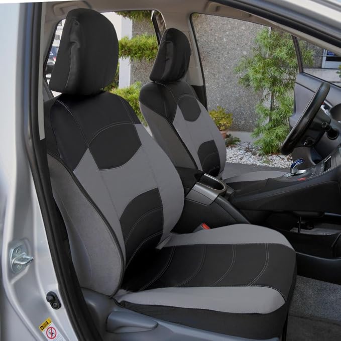 Faux Leather Car Seat Covers — Front Seat — Black / Gray