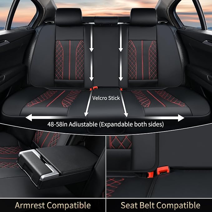 Universal Seat Covers — Full Set — Black / Red