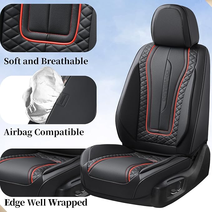 Universal Faux Leather Seat Covers — Front Seat — Black