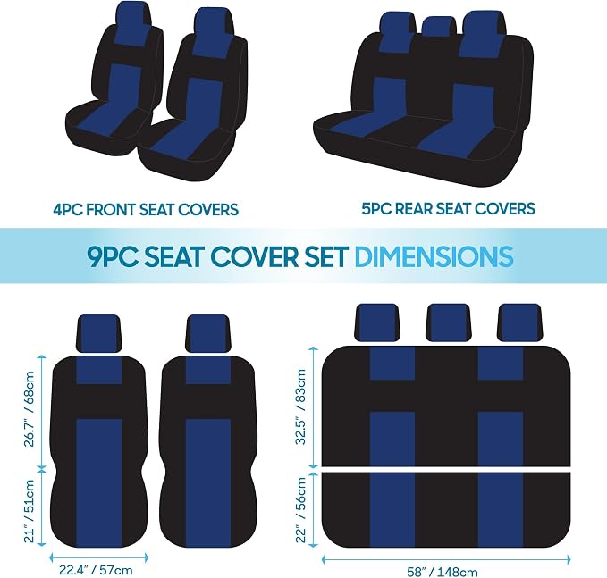 Car Seat Covers — Full Set — Blue / Black