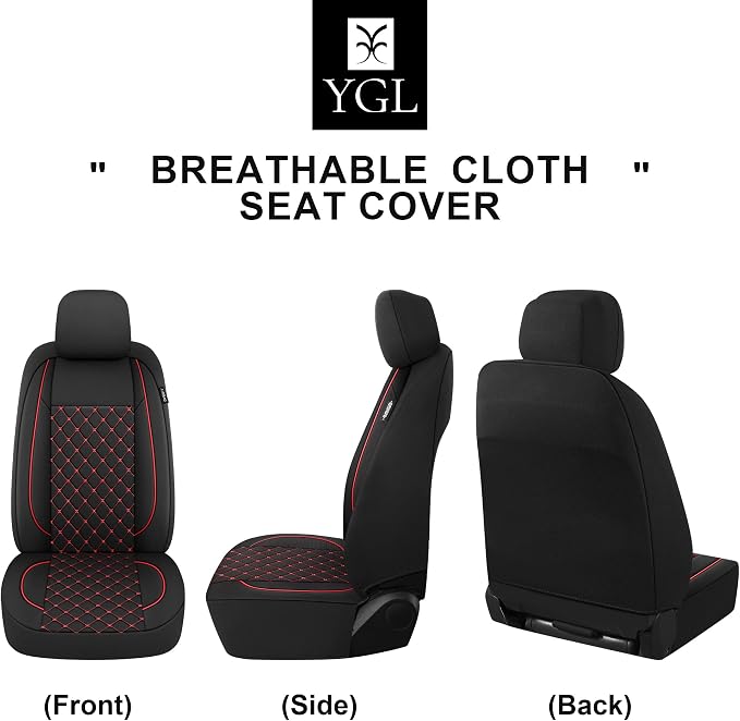 Fabric Car Seat Covers — Front Seat — Black / Red