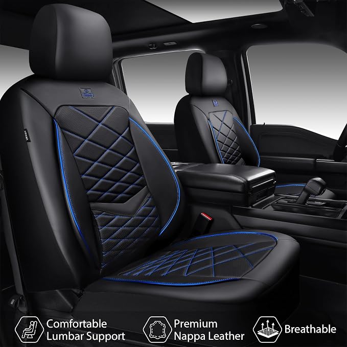 Universal Faux Leather Seat Covers — Full Set — Black / Blue