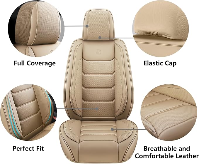Faux Leather Car Seat Covers — Front Seat — Beige