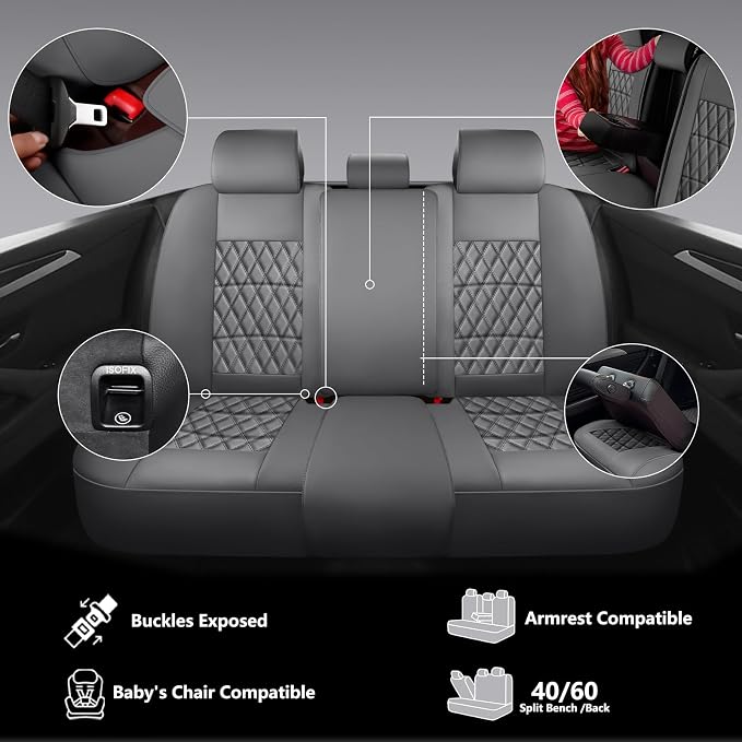 Universal Faux Leather Seat Covers — Full Set — Gray