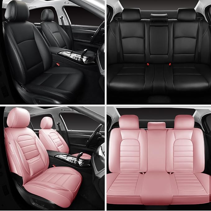 Universal Faux Leather Seat Covers — Full Set — Pink