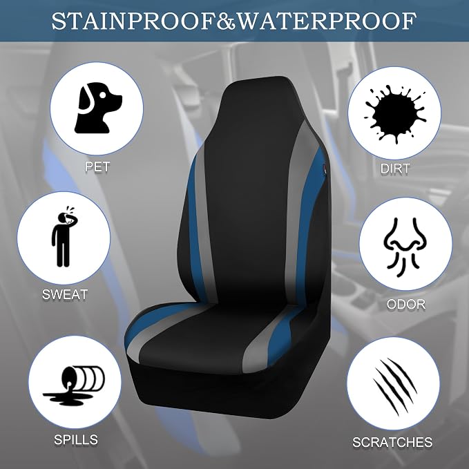 Universal Neoprene Seat Covers — Front Seat — Black / Blue