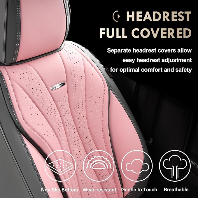 Universal Faux Leather Seat Covers — Full Set — Gray / Pink