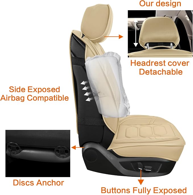 Universal Faux Leather Seat Covers — Front Seat — Beige