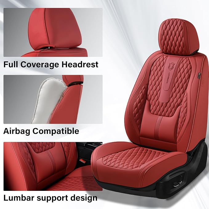 Universal Faux Leather Seat Covers — Front Seat — Red