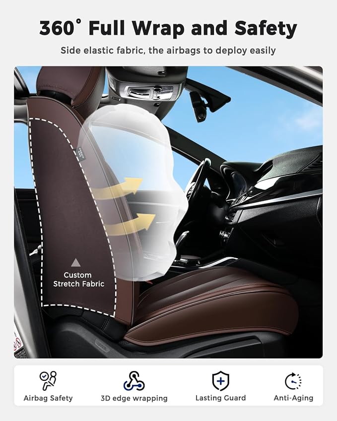 Universal Faux Leather Seat Covers — Front Seat — Coffee
