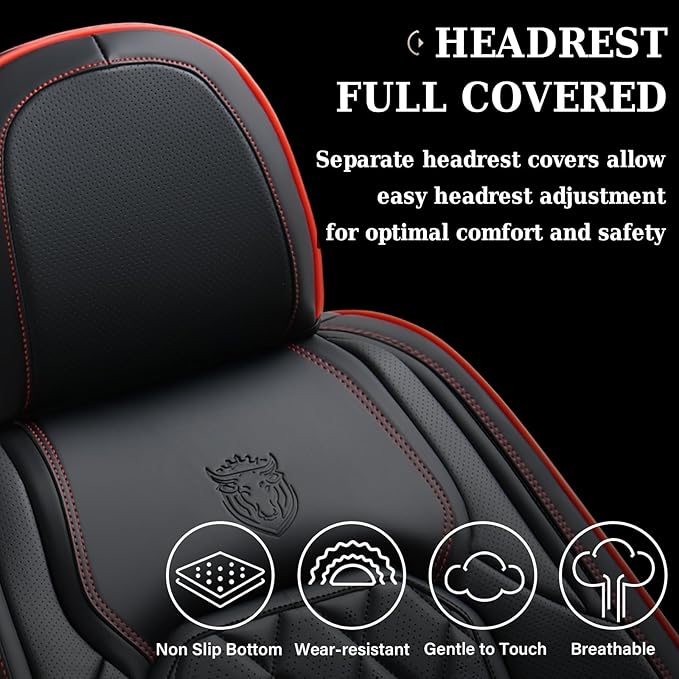 Universal Faux Leather Seat Covers — Front Seat — Black / Red