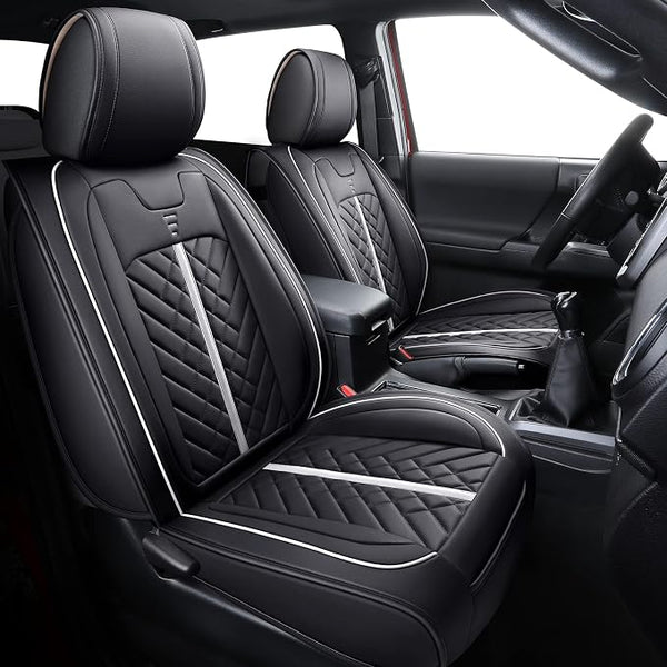 Faux Leather Seat Covers for Toyota Tacoma โ Full Set โ Black / White