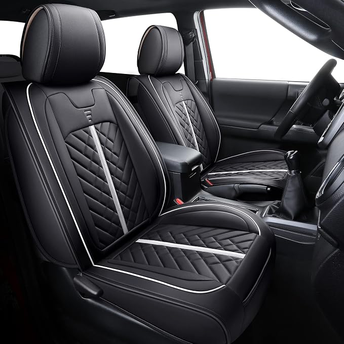 Faux Leather Seat Covers for Toyota Tacoma — Full Set — Black / White