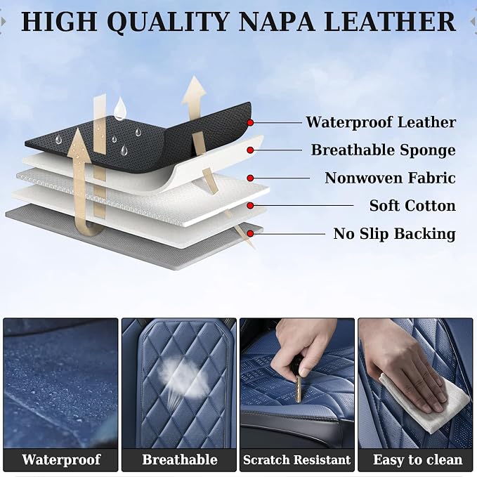 Universal Faux Leather Seat Covers — Front Seat — Black / Blue