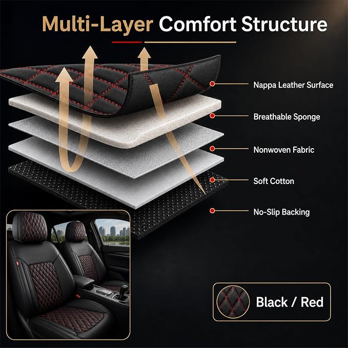 Universal Seat Covers — Full Set — Red / Black