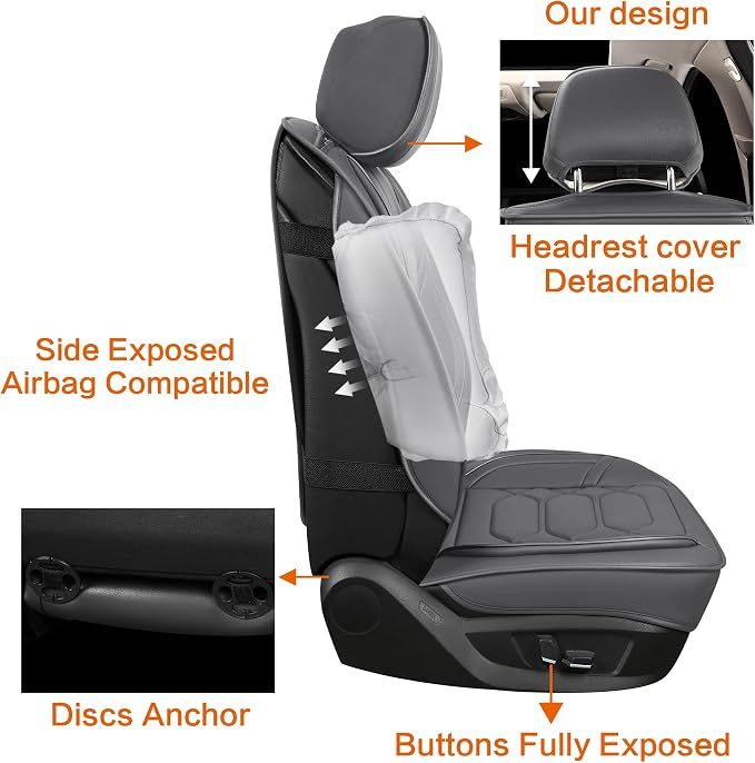 Universal Faux Leather Seat Covers — Full Set — Gray