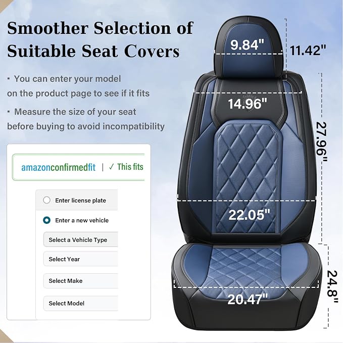 Universal Faux Leather Seat Covers — Front Seat — Black / Blue