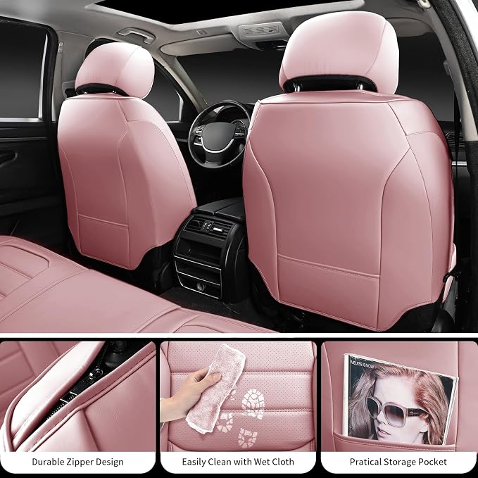Universal Faux Leather Seat Covers — Full Set — Pink