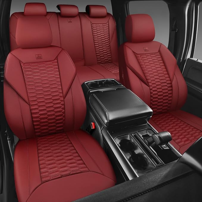 Universal Faux Leather Seat Covers — Full Set — Burgundy