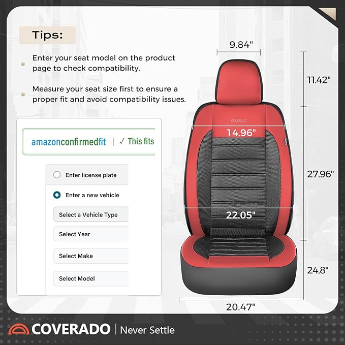 Fabric Car Seat Covers — Front Seat — Black / Red