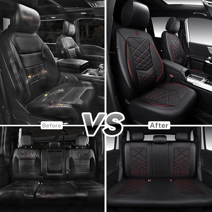 Universal Faux Leather Seat Covers — Full Set — Black / Red