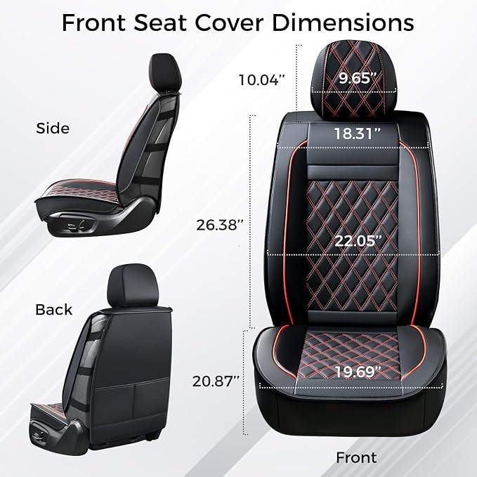 Universal Faux Leather Seat Covers — Full Set — Black / Red