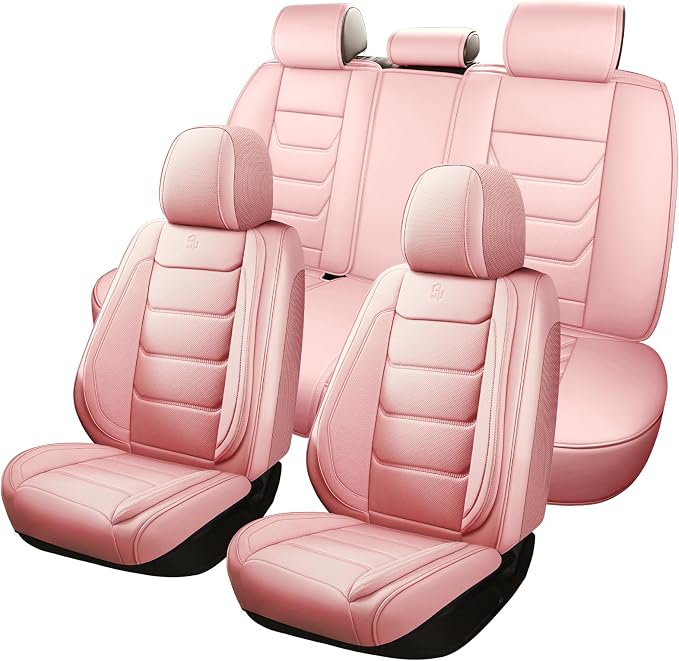 Faux Leather Car Seat Covers — Full Set — Pink