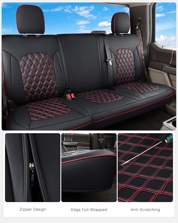 Seat Covers for Multiple Vehicles — Rear Seat — Black / Red