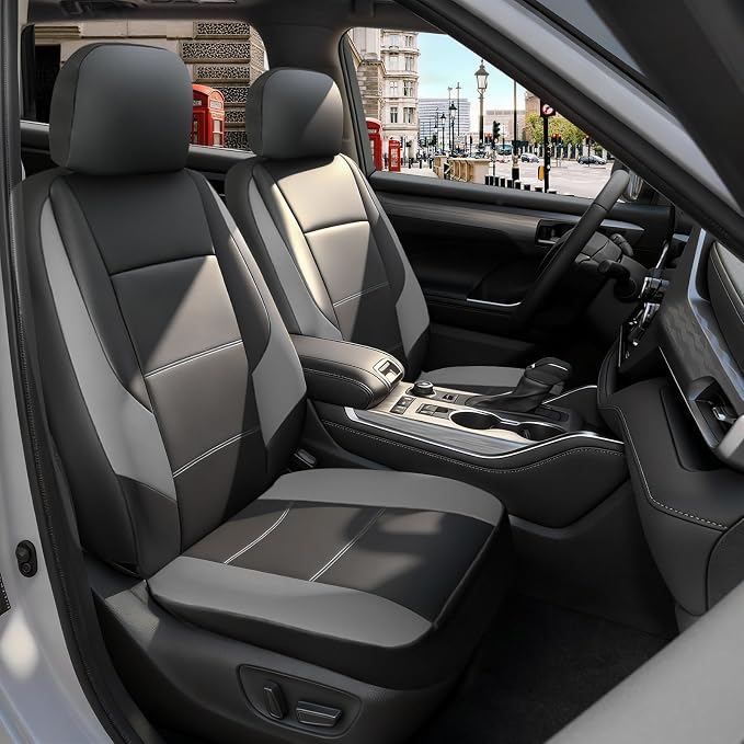 Faux Leather Seat Covers for Multiple Vehicles — Full Set — Black / Gray