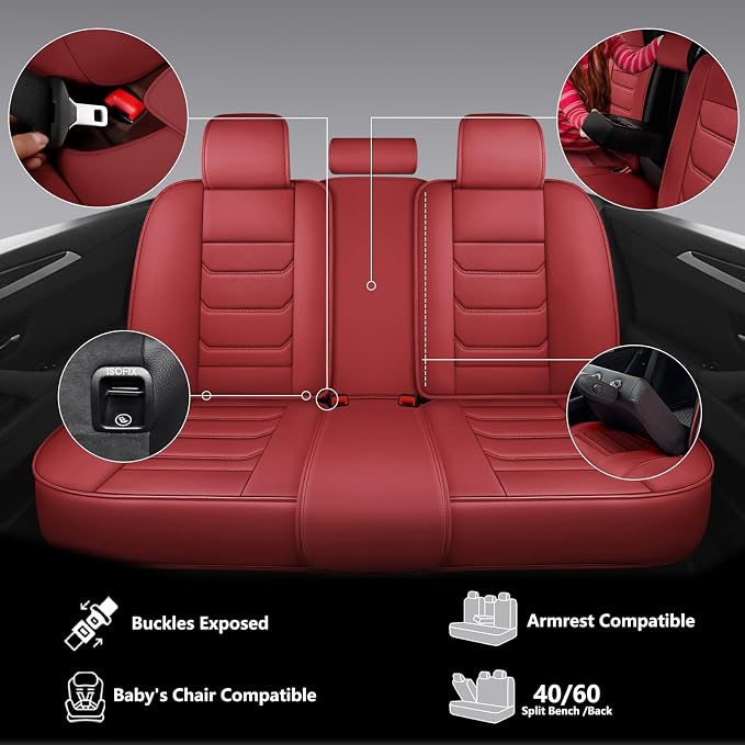 Faux Leather Car Seat Covers — Full Set — Red