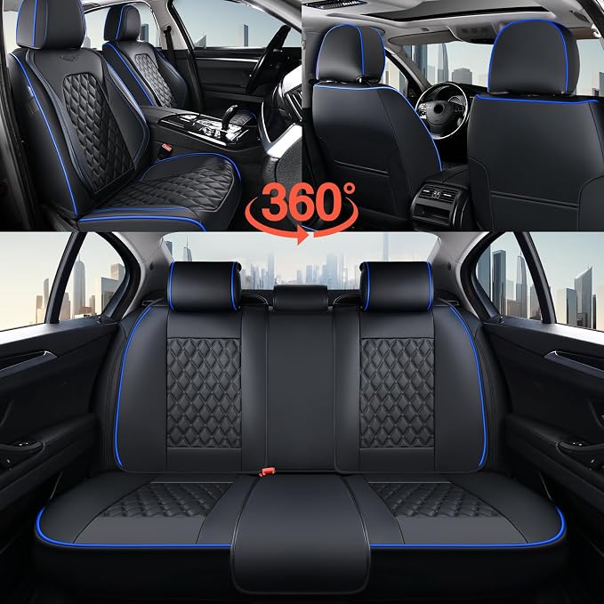 Universal Faux Leather Seat Covers — Full Set — Black / Blue