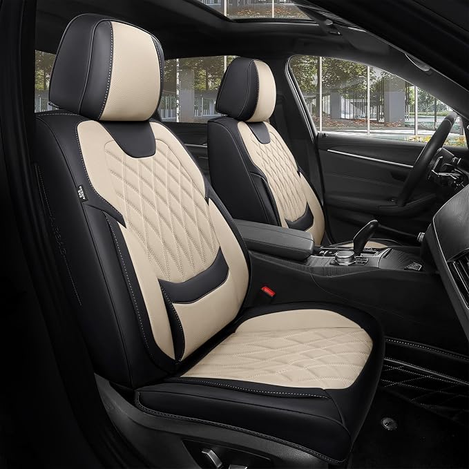 Universal Faux Leather Seat Covers — Full Set — Black / Beige
