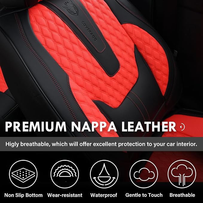 Universal Faux Leather Seat Covers — Front Seat — Red / Black
