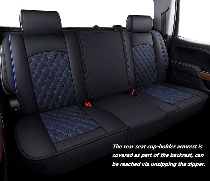 Faux Leather Seat Covers for Chevrolet Silverado / GMC Sierra — Full Set — Black / Blue