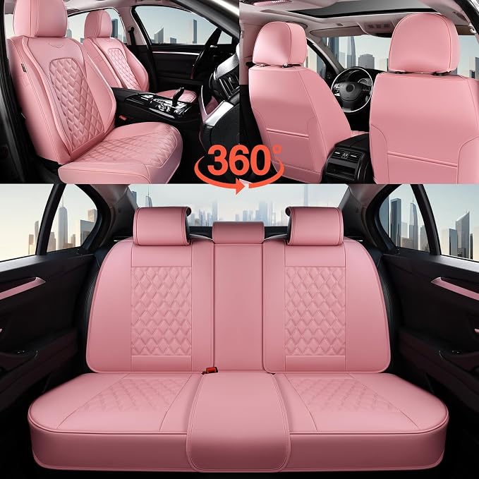 Universal Faux Leather Seat Covers — Full Set — Pink
