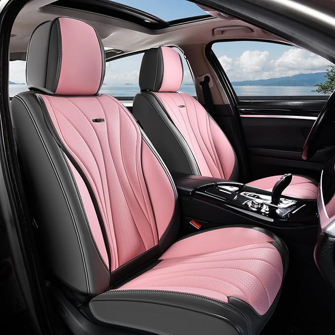 Universal Faux Leather Seat Covers — Full Set — Gray / Pink