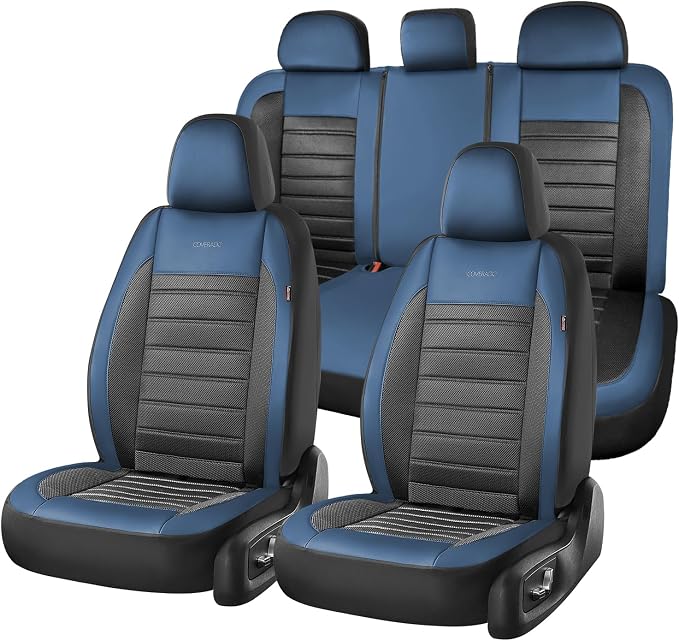 Fabric Car Seat Covers — Full Set — Blue / Black