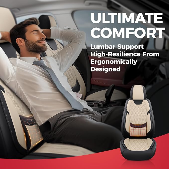 Universal Faux Leather Seat Covers — Full Set — Black / Beige