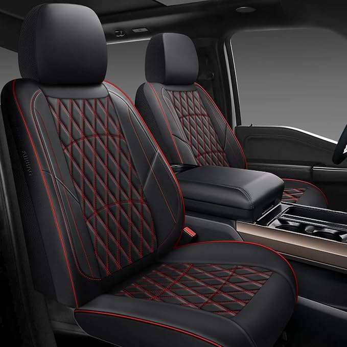 Universal Faux Leather Seat Covers — Full Set — Black / Red