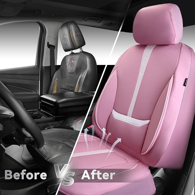 Universal Faux Leather Seat Covers — Front Seat — Pink / White