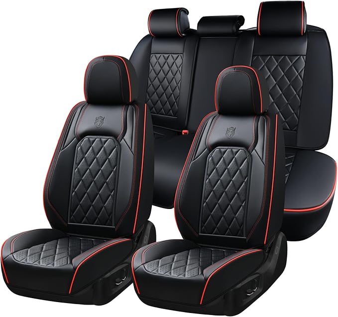 Universal Faux Leather Seat Covers — Full Set — Black / Red