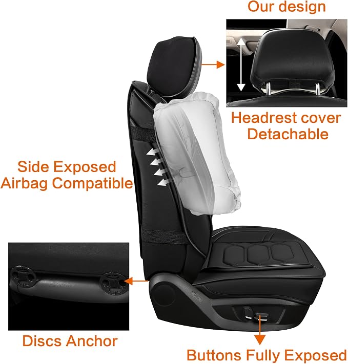 Universal Faux Leather Seat Covers — Front Seat — Black